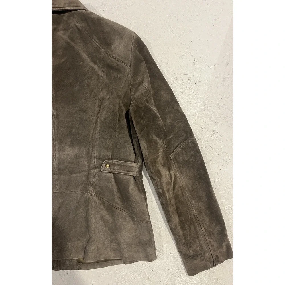 ALFANI WOMEN'S GENUINE LEATHER SUEDE OLIVE GREEN JACKET SIZE‎ MEDIUM POCKETS ZIP